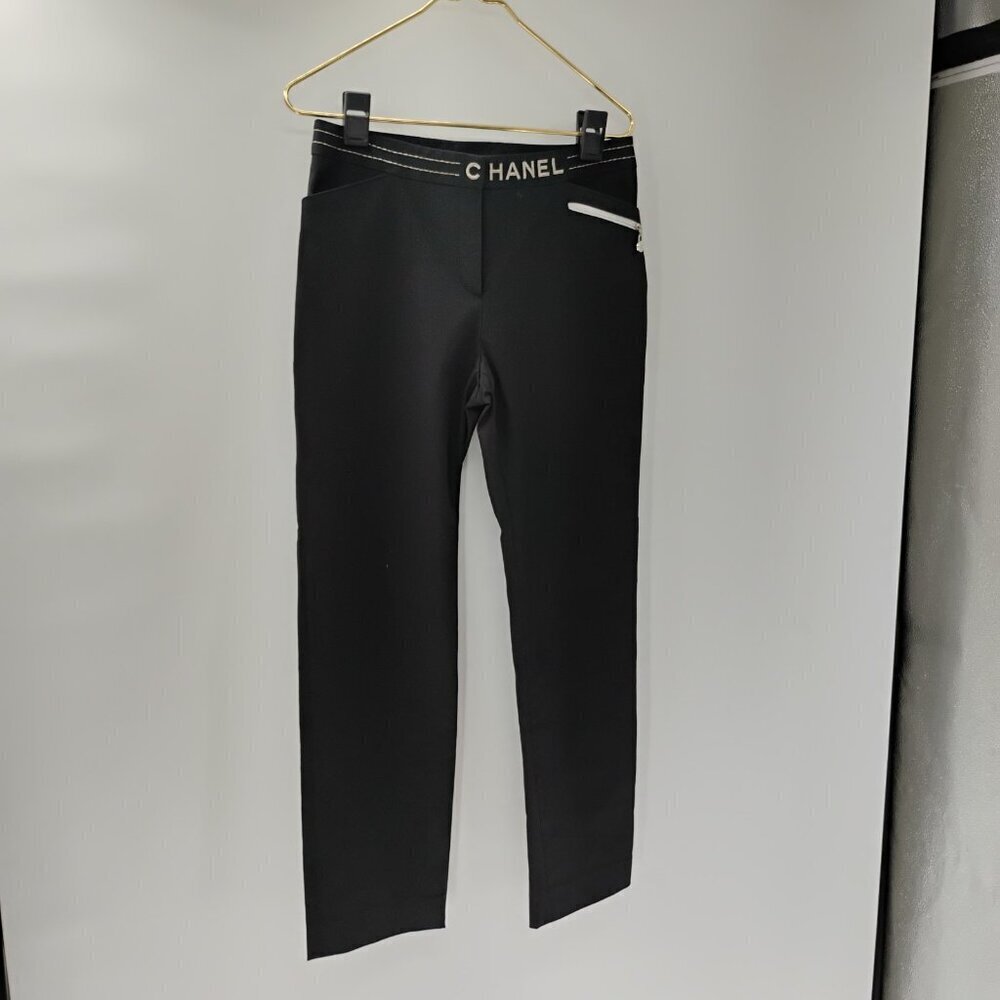 black womens dress pants straight‎ cut chanel brand sz10 with silver thread - Picture 12 of 13